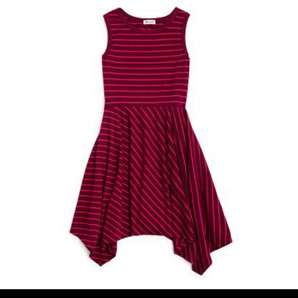 NWT Splendid Girls Handkerchief Hem Plum Purple Pink Striped Asymmetrical Dress